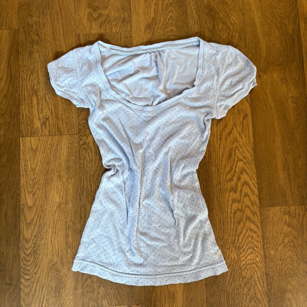 Y2K Mall Babydoll Core American Eagle Womens Polka Dot Baby Blue Scoop Neck Top